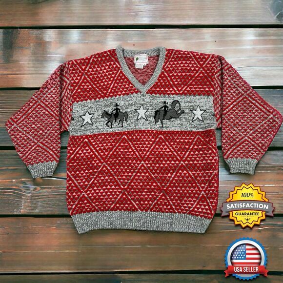 Organically Grown Other - VINTAGE 80's Organically Grown Western Rodeo Ugly Ribbed Knit Sweater SIZE MED